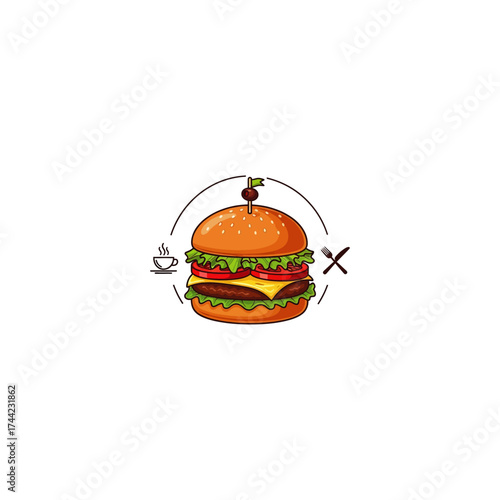 Burger icon flat vector design.