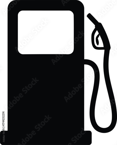 Black silhouette of a gas pump and nozzle at a fuel station