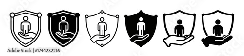 Shield with hand and person icon set