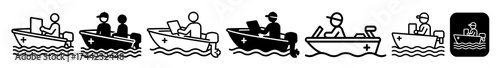 Set of icons depicting people in boats with various activities