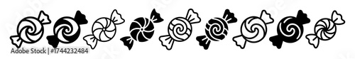 Row of black and white candies