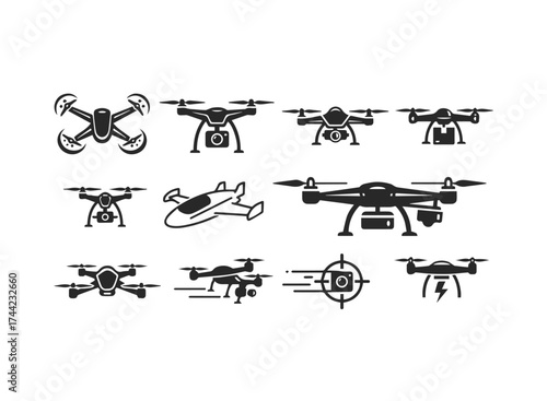 Set of drone and aircraft icons