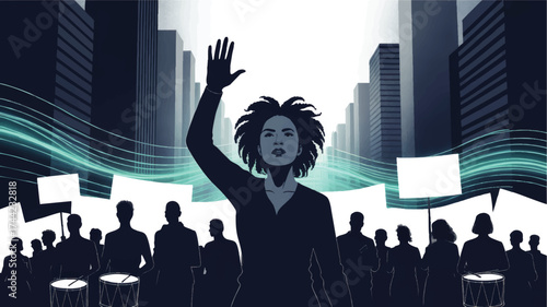 Powerful Urban Protest Illustration – Diverse Crowd Marching for Social Justice in Modern City, Activism and Equality Concept Art