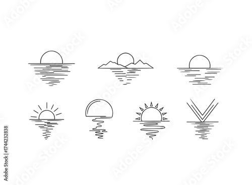 Sunrise over water icons