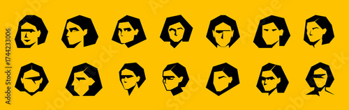 Abstract geometric portraits of women in black and yellow