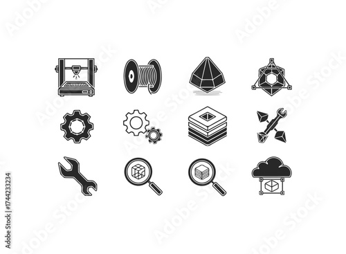 Set of 3d printing and engineering icons