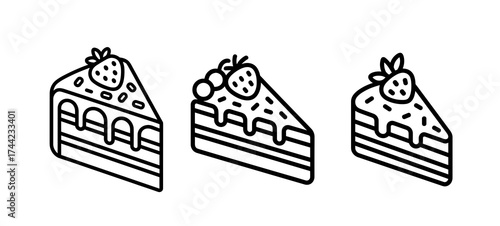 Three slices of cake with strawberries