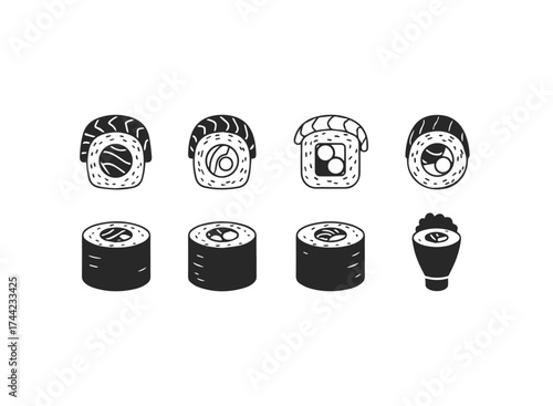 Assortment of handdrawn sushi icons