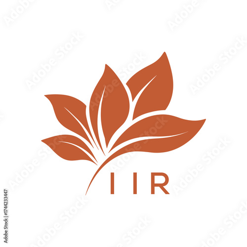 Botanical Nature Logo with Leaves in Brown, IIR Later Logo, Elegant Plant Emblem with Typography, 
