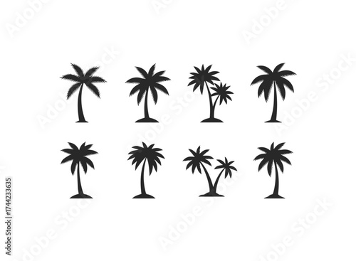Collection of black palm tree silhouettes