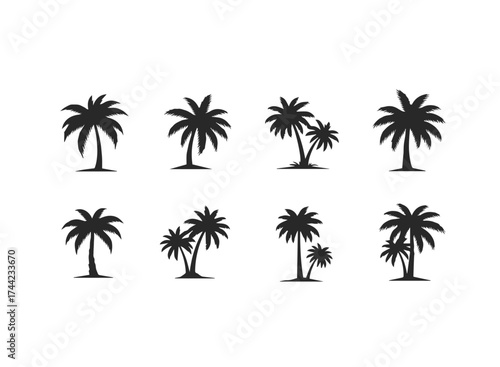 Collection of black palm tree silhouettes