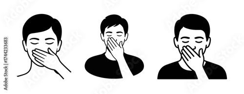 Three men covering their mouths