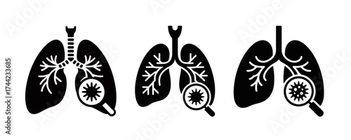 Illustration of lungs with virus under magnifying glass