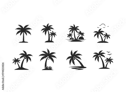 Collection of black palm tree silhouettes