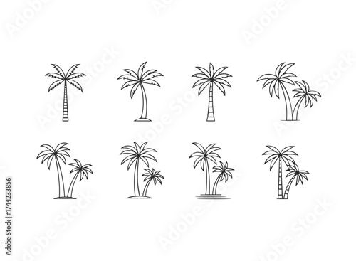 Collection of handdrawn palm tree outlines