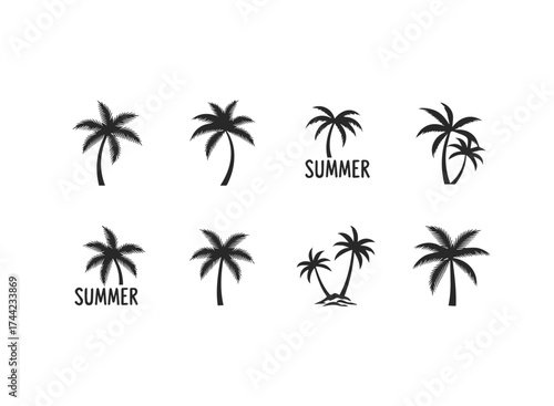 Set of black palm tree icons