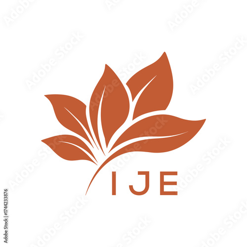 Botanical Nature Logo with Leaves in Brown, IJE Later Logo, Abstract Floral Logo for Natural Products
