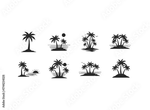 Collection of black palm tree silhouettes