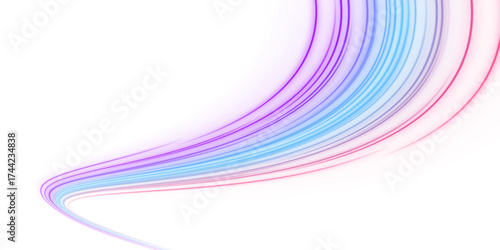 Vibrant glowing curves intersect, forming a complex pattern of light and shadow. Magic shining neon light line trails. Bright, curved lines in motion radiate from a central point.