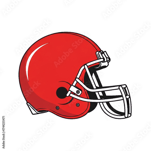Red American Football helmet. Side view