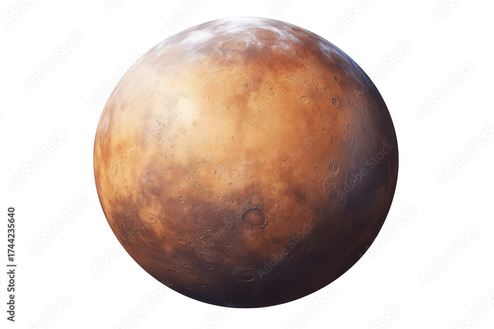 Obraz premium Red planet with craters and ice isolated on a transparent background