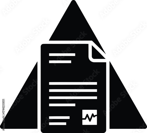 Black and white icon representing a clinical trial document with a triangle symbol in the background
