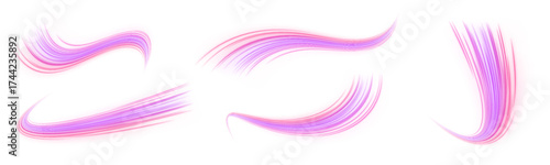 Bright pink and purple waves spiral in a fluid motion, creating a sense of energy and speed. The neon glow simulates digital flow or network traffic. Great for high-tech visuals.  PNG