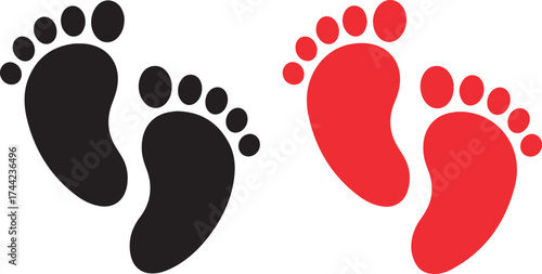 Black and red footprints footstep impression