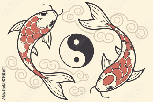 Traditional asian spiritual symbols banner design with cultural motifs