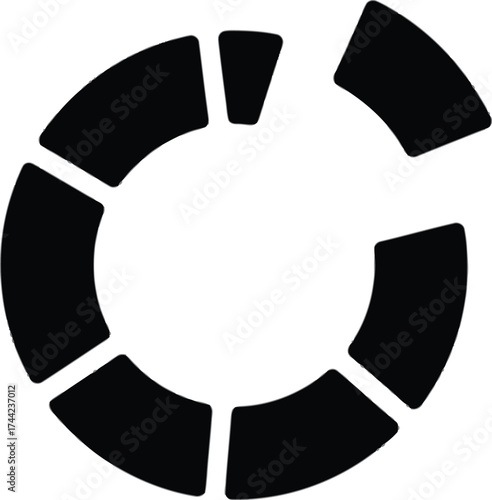 Vector art of black and white illustration of a segmented circle, perfect for minimalist designs and modern infographics