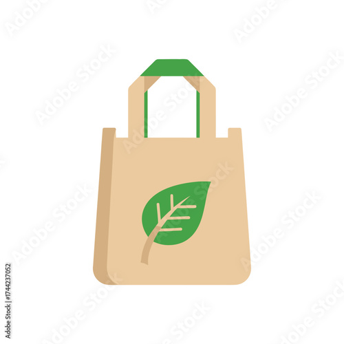 Sustainable shopping solution Vector illustration of an eco-friendly reusable bag with a green leaf, promoting environmental consciousness and waste reduction