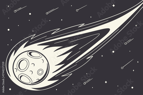 Minimalist comet with a vibrant fiery tail colorful space illustration