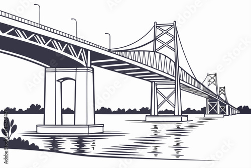 Minimalist line art of a bridge spanning over calm water