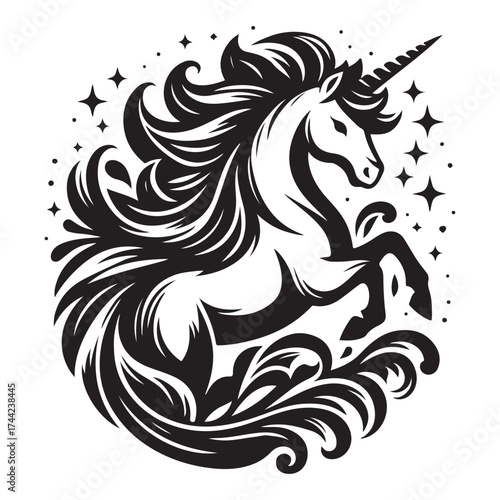 unicorn silhouette vector set