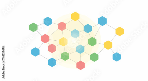 Abstract Network With Connected Colorful Hexagons Visualization Concept