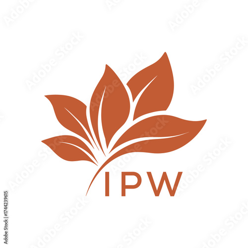Botanical Nature Logo with Leaves in Brown, IPW Later Logo, Abstract Floral Logo for Natural Products
