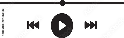Black audio player controls with play pause skip icons playback controls play button