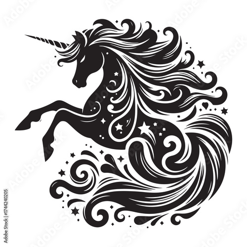 unicorn silhouette vector set