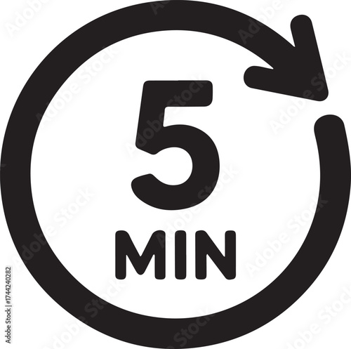 Black circular arrow icon with five minute time indicator five minutes