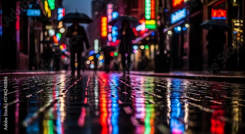 Wallpaper Mural Rainy Night City Reflections - A Vibrant Urban Scene. Torontodigital.ca