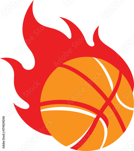 basketball on fire vector illustration