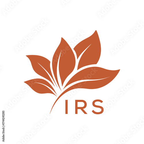 Botanical Nature Logo with Leaves in Brown, IRS Later Logo, Elegant Plant Emblem with Typography, 
