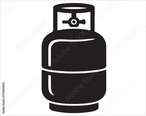 Black gas cylinder silhouette vector illustration isolated on white background, propane or LPG tank design representing energy, fuel, safety, and industrial storage equipment concept