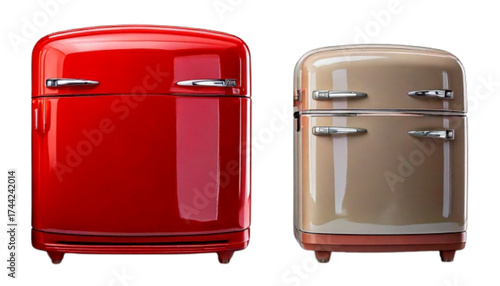Bold red refrigerator set retro design isolated on transparent background PNG