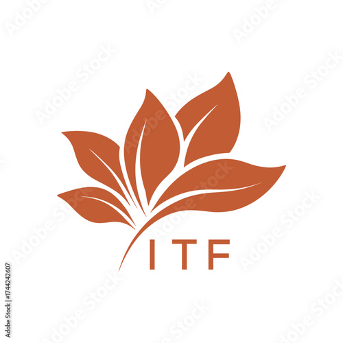 Botanical Nature Logo with Leaves in Brown, ITF Later Logo, Elegant Plant Emblem with Typography, 
