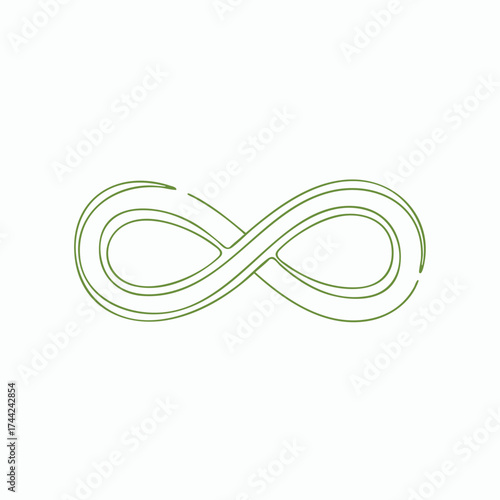 Intricate green infinity symbol composed of multiple curved lines on a plain , representing endless possibilities and continuity