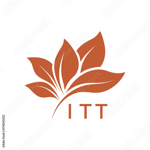 Botanical Nature Logo with Leaves in Brown, ITT Later Logo, Elegant Plant Emblem with Typography, 
