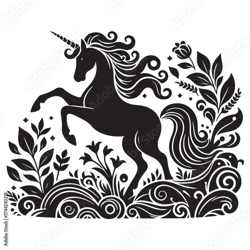 unicorn silhouette vector set