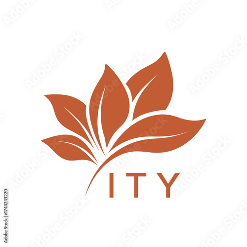 Botanical Nature Logo with Leaves in Brown, ITY Later Logo, Elegant Plant Emblem with Typography, 
