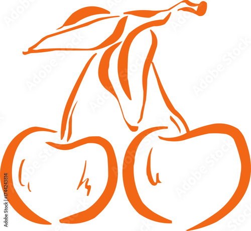 Hand drawn fruit . Ink logo,  icon. Vector illustration. Cherry 